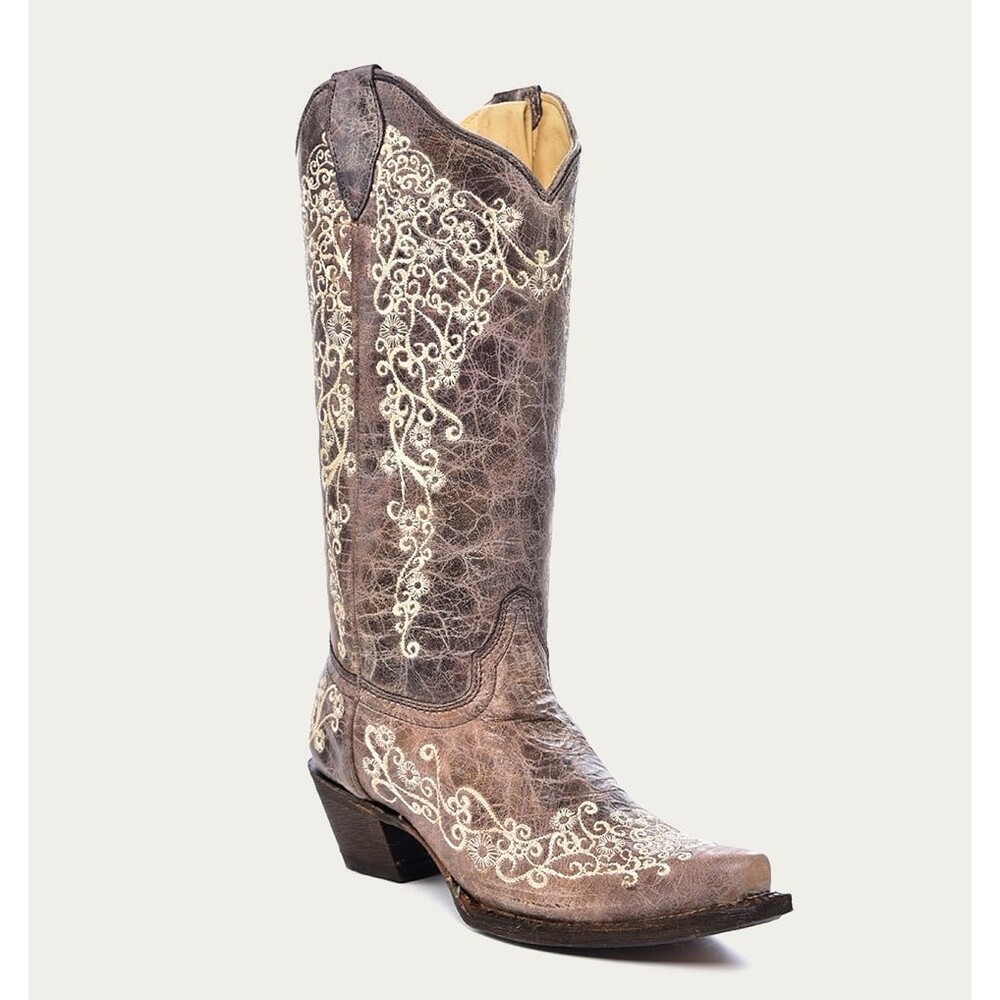 CORRAL WOMEN'S CRATER WITH BONE EMBROIDERY WESTERN BOOTS - SNIP TOE